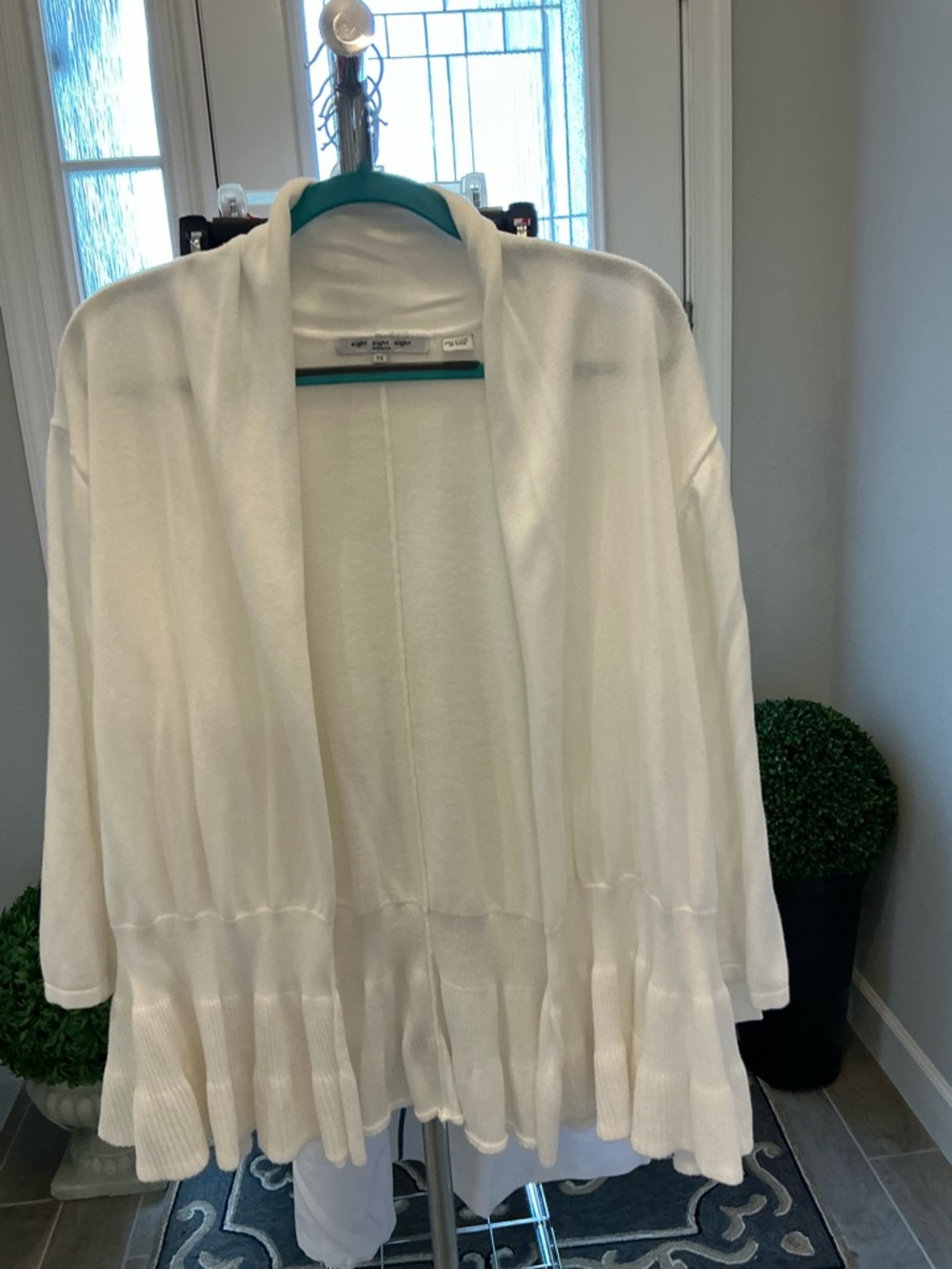 White Open Front Ruffle Hem Cardigan